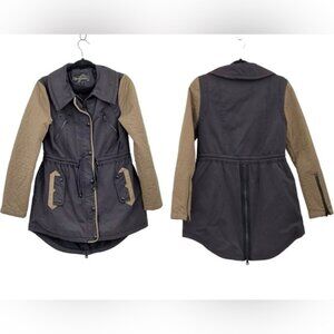 Sam Edelman Black and Tan Jacket with Quilted Sleeves & Zipper Detail - Womens S